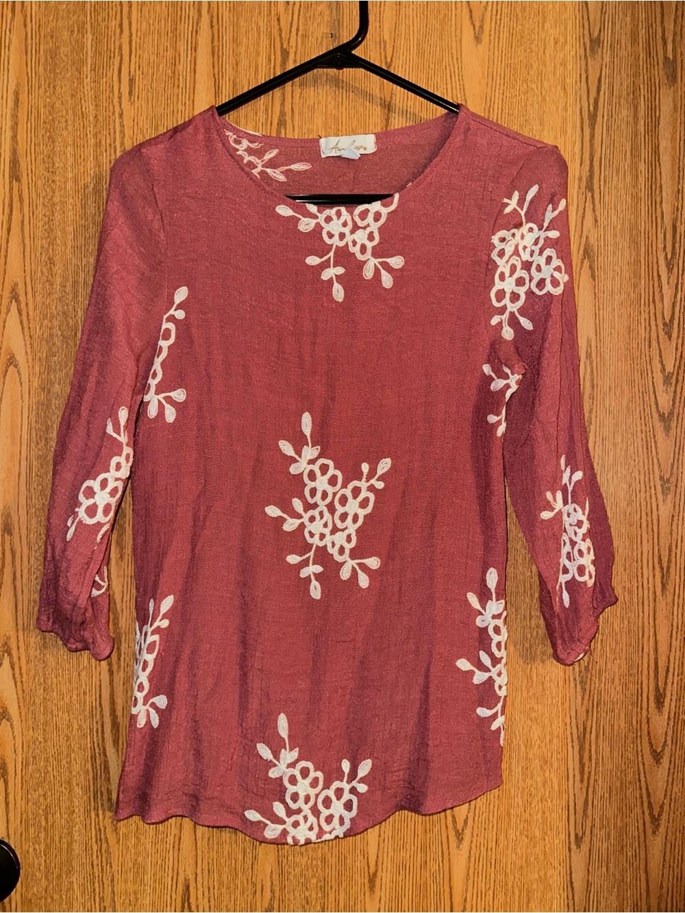 Embroidered Rose-Pink Floral Scoop Neck Blouse - Women